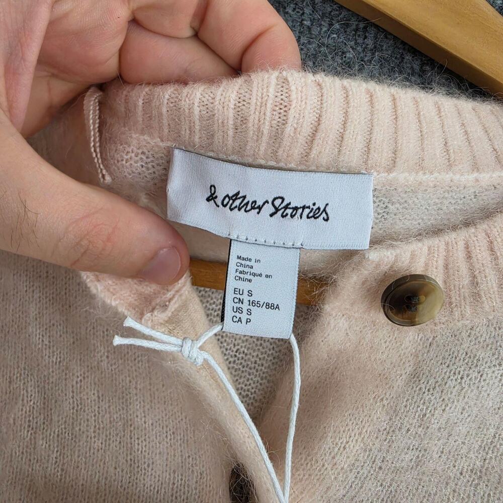 & Other Stories Sweater Small Mohair Blend Brushed Cardigan Wool in Peach Office - Picture 9 of 16